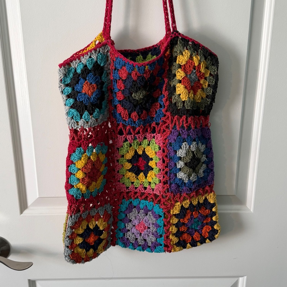 Boho Hippy Crochet Handmade Granny Square Slouchy Festival Beachy Tote Bag